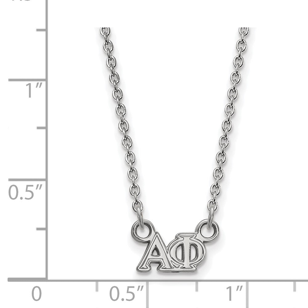 Sterlingsilber Rhodiniert Logoart Alpha Phi Sorority Greek Buchstaben Extra Klein Anhänger 18 Zoll Halskette