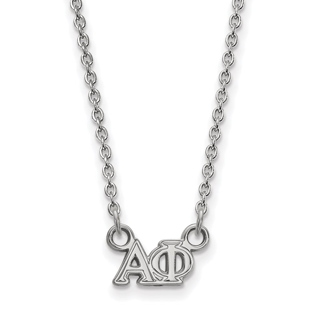 Sterlingsilber Rhodiniert Logoart Alpha Phi Sorority Greek Buchstaben Extra Klein Anhänger 18 Zoll Halskette