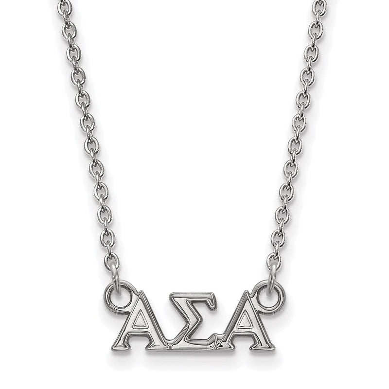 Sterlingsilber Rhodiniert Logoart Alpha Sigma Sorority Greek Buchstaben Extra Klein Anhänger 18 Zoll Halskette