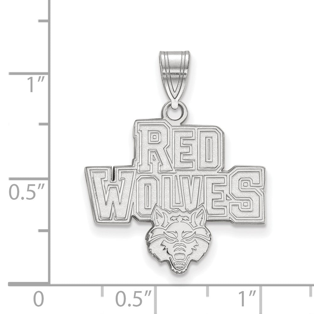 Sterlingsilber Rhodiniert Logoart Arkansas State University Rot Wolves Groß Anhänger
