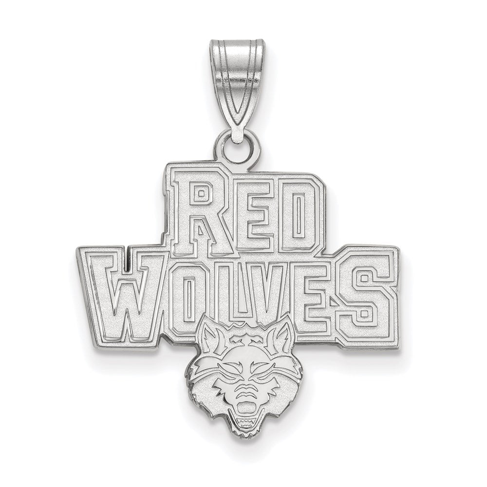 Sterlingsilber Rhodiniert Logoart Arkansas State University Rot Wolves Groß Anhänger