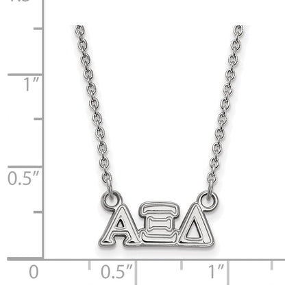 Sterlingsilber Rhodiniert Logoart Alpha Xi Delta Sorority Greek Buchstaben Extra Klein Anhänger 18 Zoll Halskette