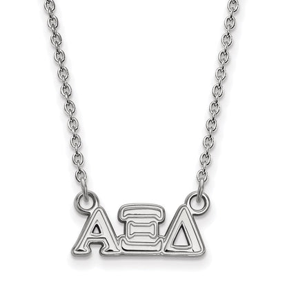 Sterlingsilber Rhodiniert Logoart Alpha Xi Delta Sorority Greek Buchstaben Extra Klein Anhänger 18 Zoll Halskette