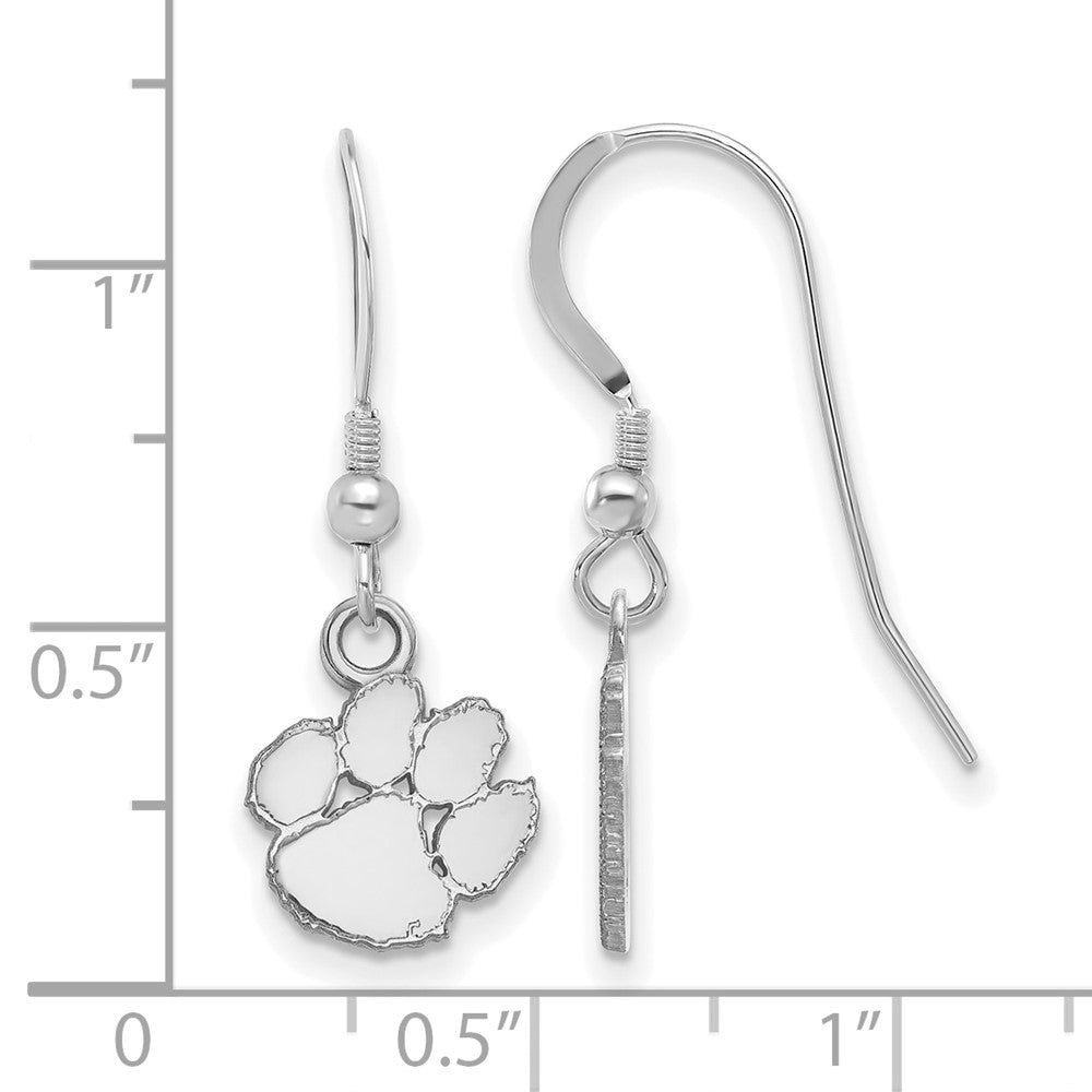 Sterlingsilber Rhodiniert Logoart Clemson University Tiger Paw Extra Klein Hängend Draht Ohrringe