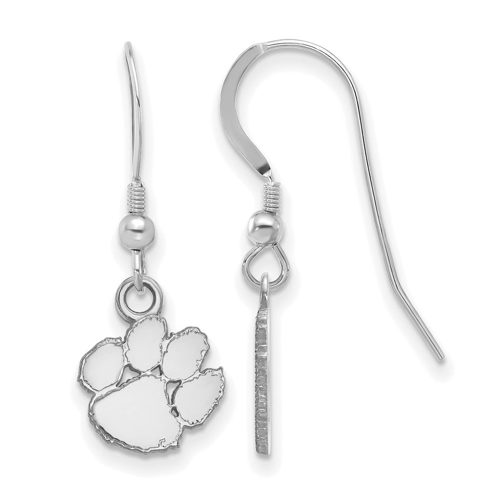 Sterlingsilber Rhodiniert Logoart Clemson University Tiger Paw Extra Klein Hängend Draht Ohrringe