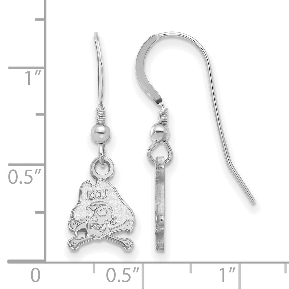 Sterlingsilber Rhodiniert Logoart Ost Carolina University Pirat Extra Klein Hängend Draht Ohrringe