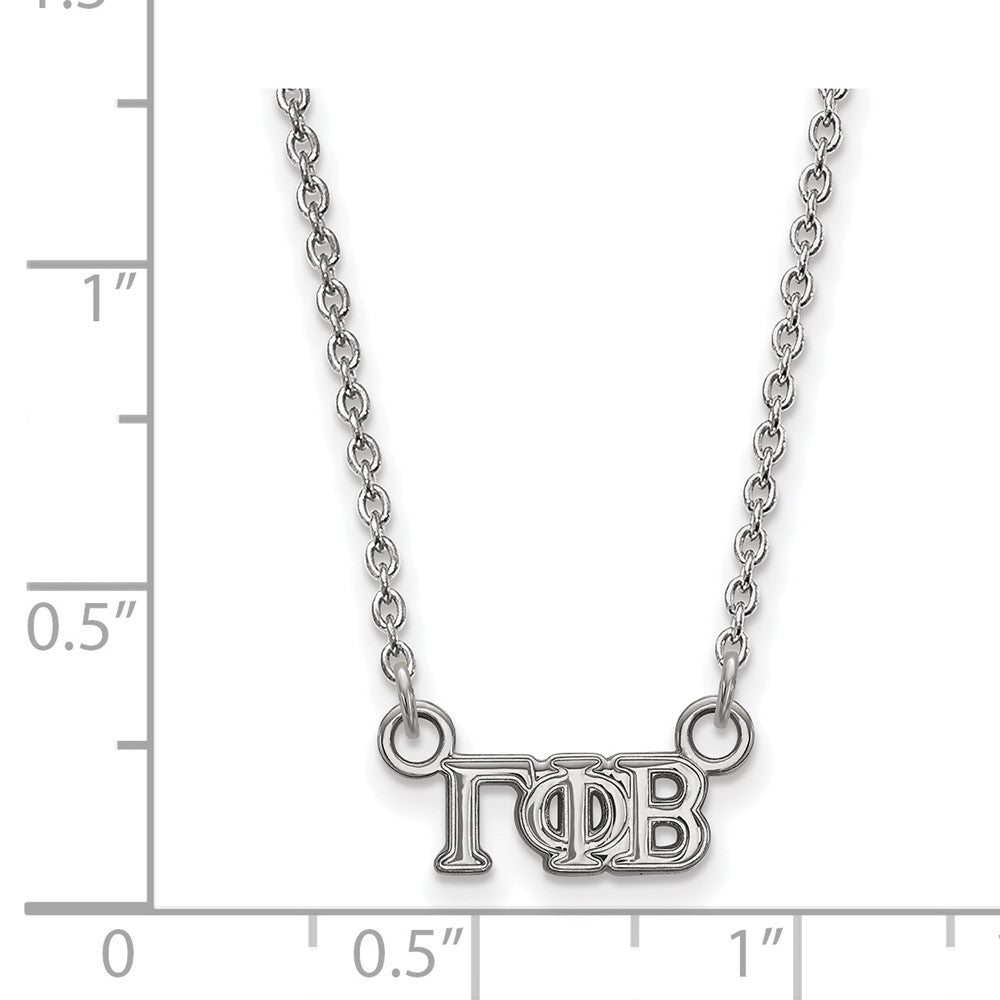 Sterlingsilber Rhodiniert Logoart Gamma Phi Beta Sorority Greek Buchstaben Extra Klein Anhänger 18 Zoll Halskette