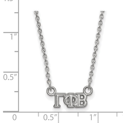 Sterlingsilber Rhodiniert Logoart Gamma Phi Beta Sorority Greek Buchstaben Extra Klein Anhänger 18 Zoll Halskette