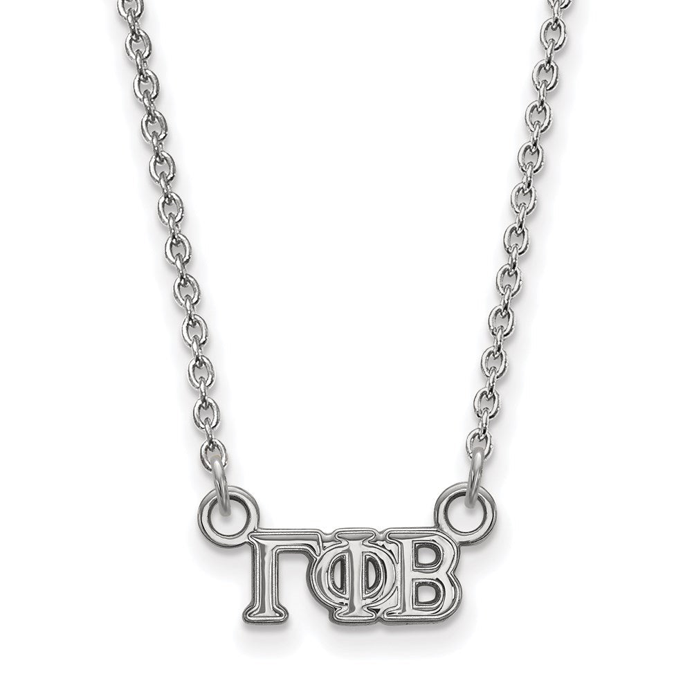Sterlingsilber Rhodiniert Logoart Gamma Phi Beta Sorority Greek Buchstaben Extra Klein Anhänger 18 Zoll Halskette