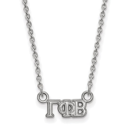 Sterlingsilber Rhodiniert Logoart Gamma Phi Beta Sorority Greek Buchstaben Extra Klein Anhänger 18 Zoll Halskette