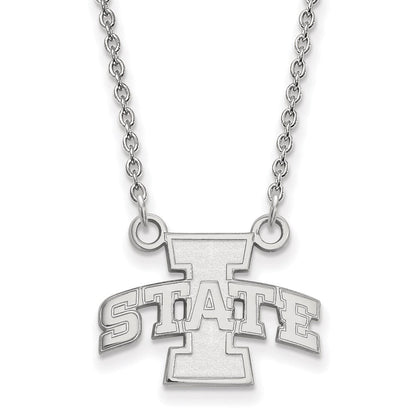 Sterlingsilber Rhodiniert Logoart Iowa State University Klein Anhänger 18 Zoll Halskette