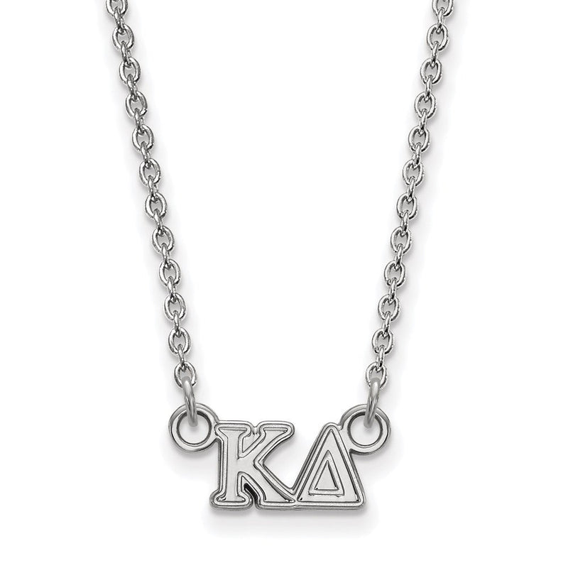 Sterlingsilber Rhodiniert Logoart Kappa Delta Sorority Greek Buchstaben Extra Klein Anhänger 18 Zoll Halskette