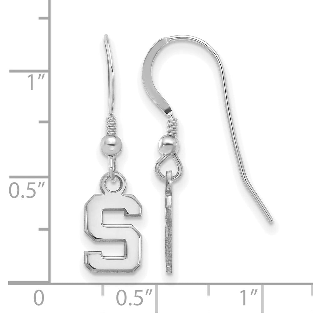 Sterlingsilber Rhodiniert Logoart Michigan State University Buchstabe S Extra Klein Hängend Draht Ohrringe