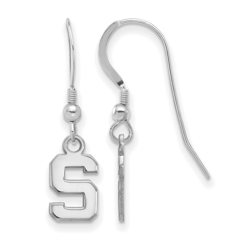 Sterlingsilber Rhodiniert Logoart Michigan State University Buchstabe S Extra Klein Hängend Draht Ohrringe