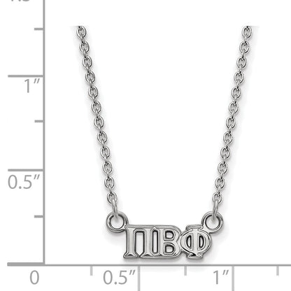 Sterlingsilber Rhodiniert Logoart Pi Beta Phi Sorority Greek Buchstaben Extra Klein Anhänger 18 Zoll Halskette