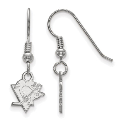 Sterlingsilber Rhodiniert Nhl Logoart Pittsburgh Penguins Extra Klein Hängend Draht Ohrringe