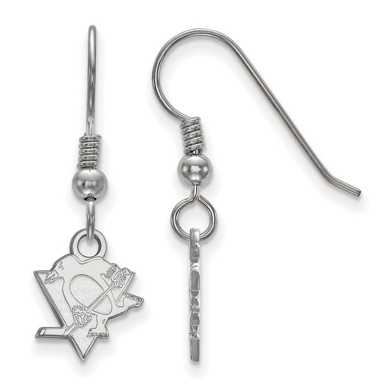 Sterlingsilber Rhodiniert Nhl Logoart Pittsburgh Penguins Extra Klein Hängend Draht Ohrringe