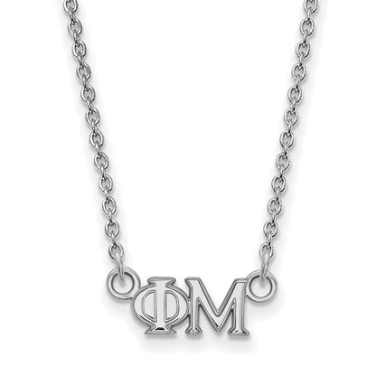 Sterlingsilber Rhodiniert Logoart Phi Mu Sorority Greek Buchstaben Extra Klein Anhänger 18 Zoll Halskette