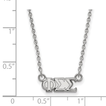 Sterlingsilber Rhodiniert Logoart Phi Sigma Sorority Greek Buchstaben Extra Klein Anhänger 18 Zoll Halskette