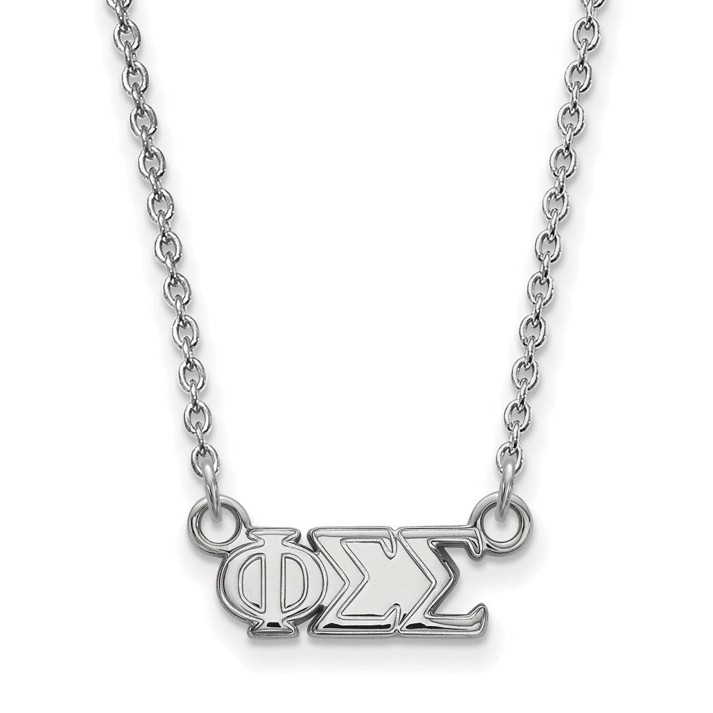 Sterlingsilber Rhodiniert Logoart Phi Sigma Sorority Greek Buchstaben Extra Klein Anhänger 18 Zoll Halskette