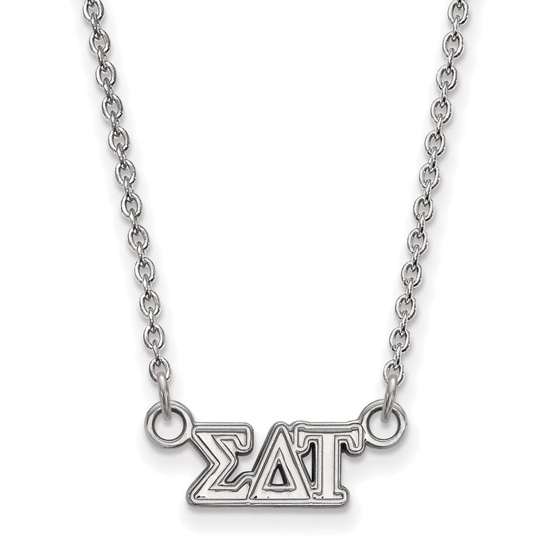 Sterlingsilber Rhodiniert Logoart Sigma Delta Tau Sorority Greek Buchstaben Extra Klein Anhänger 18 Zoll Halskette