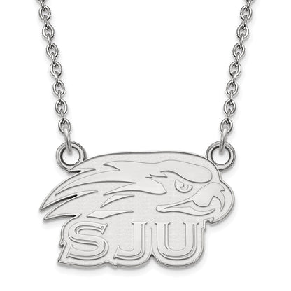 Sterlingsilber Rhodiniert Logoart Saint Joseph University Hawks Klein Anhänger 18 Zoll Halskette