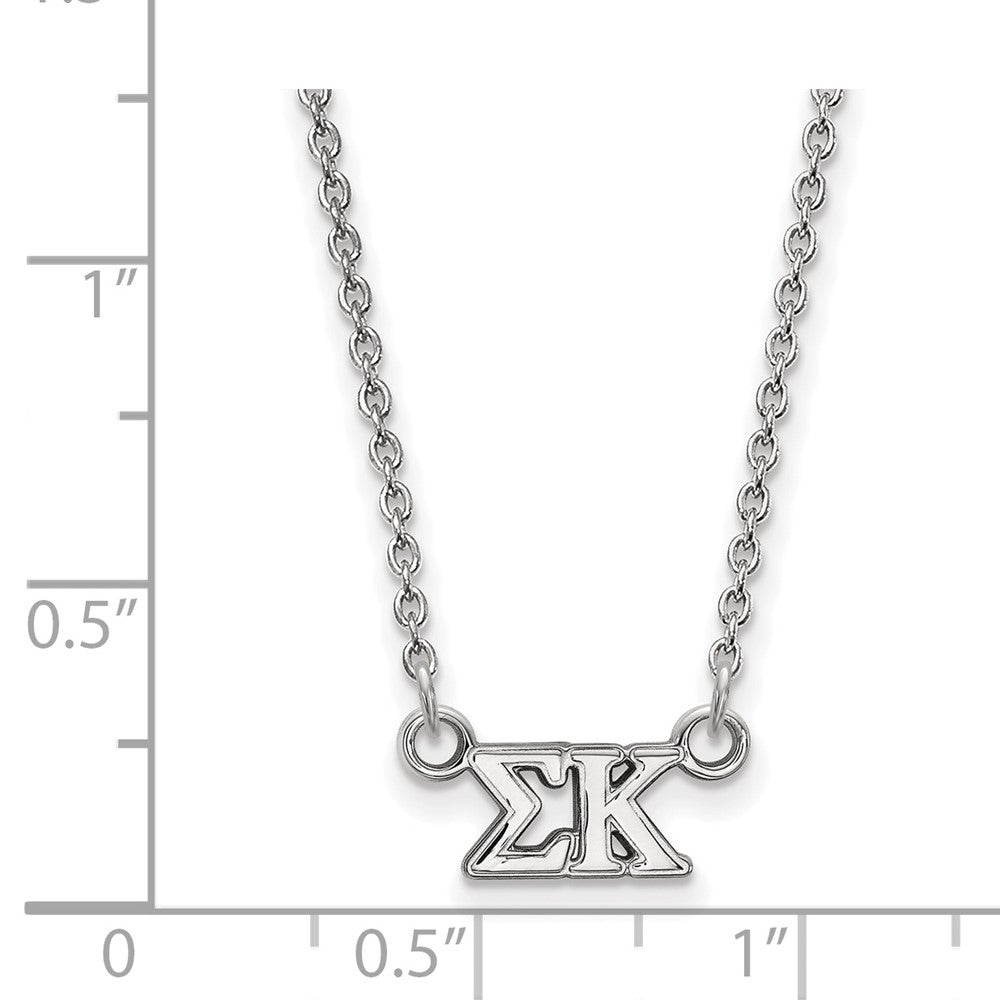 Sterlingsilber Rhodiniert Logoart Sigma Kappa Sorority Greek Buchstaben Extra Klein Anhänger 18 Zoll Halskette