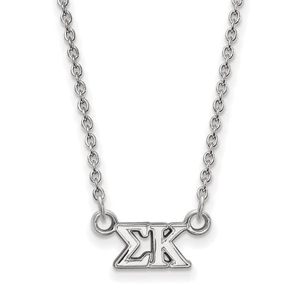 Sterlingsilber Rhodiniert Logoart Sigma Kappa Sorority Greek Buchstaben Extra Klein Anhänger 18 Zoll Halskette