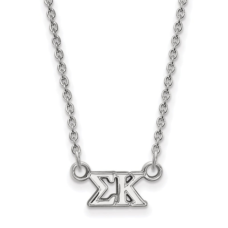 Sterlingsilber Rhodiniert Logoart Sigma Kappa Sorority Greek Buchstaben Extra Klein Anhänger 18 Zoll Halskette
