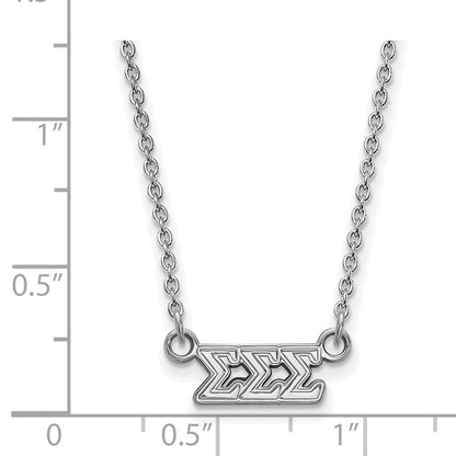 Sterlingsilber Rhodiniert Logoart Sigma Sorority Greek Buchstaben Extra Klein Anhänger 18 Zoll Halskette