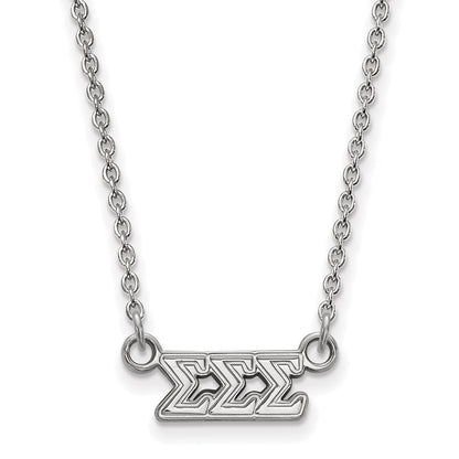 Sterlingsilber Rhodiniert Logoart Sigma Sorority Greek Buchstaben Extra Klein Anhänger 18 Zoll Halskette