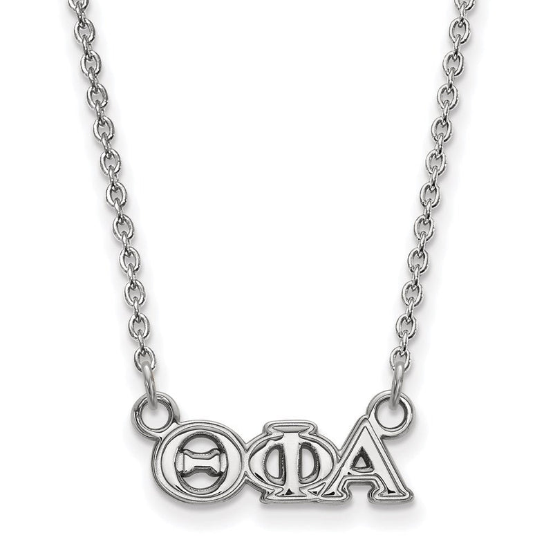 Sterlingsilber Rhodiniert Logoart Theta Phi Alpha Sorority Greek Buchstaben Extra Klein Anhänger 18 Zoll Halskette