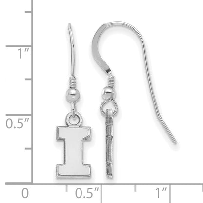 Sterlingsilber Rhodiniert Logoart University Of Illinois Buchstabe I Extra Klein Hängend Draht Ohrringe