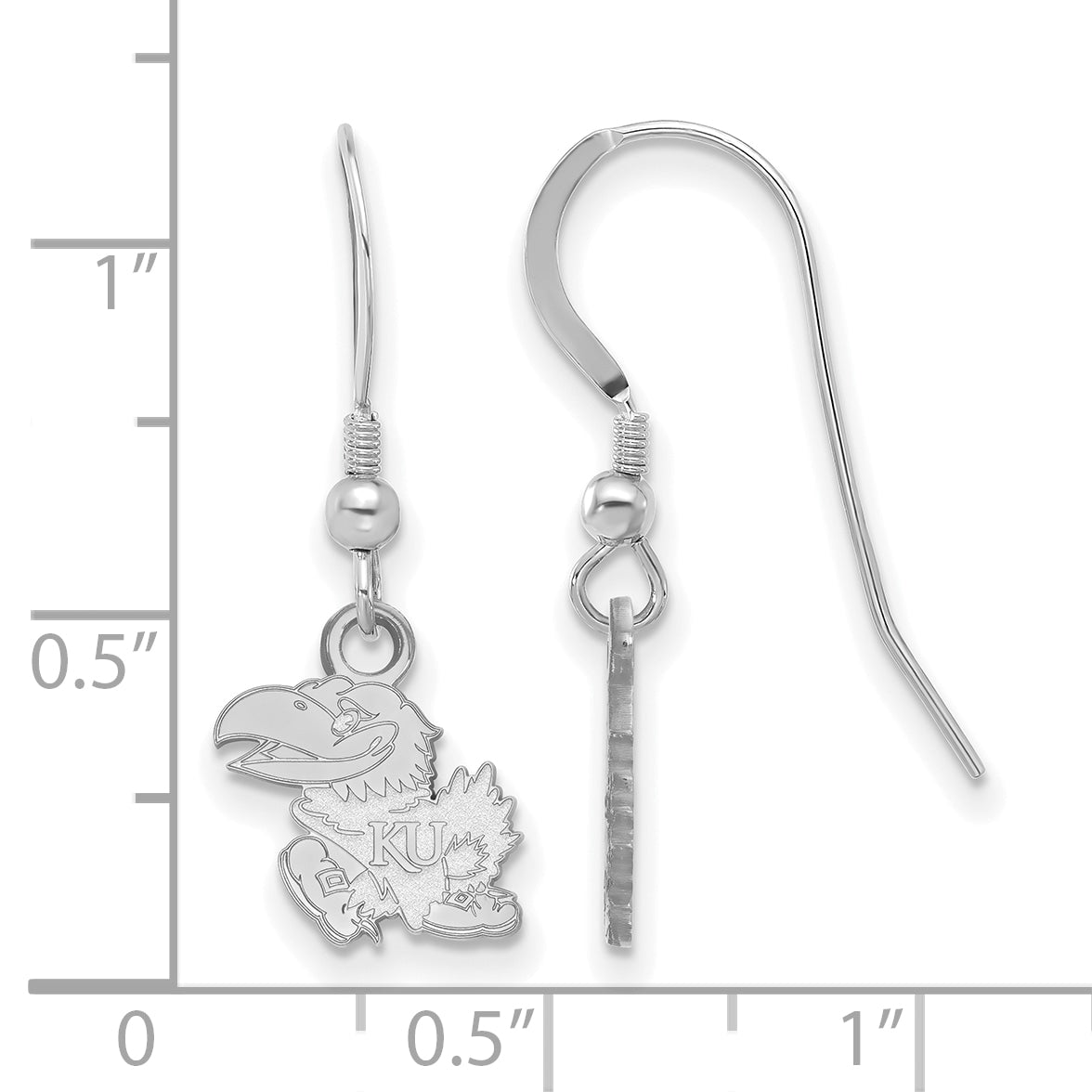Sterlingsilber Rhodiniert Logoart University Of Kansas Jayhawk Extra Klein Hängend Draht Ohrringe