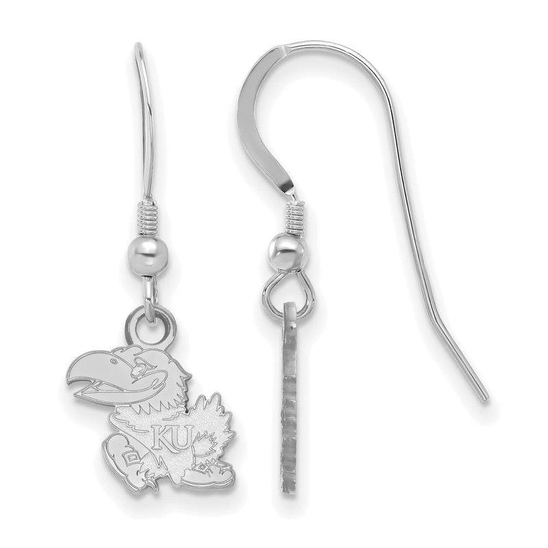 Sterlingsilber Rhodiniert Logoart University Of Kansas Jayhawk Extra Klein Hängend Draht Ohrringe