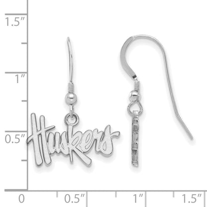 Sterlingsilber Rhodiniert Logoart University Of Nebraska Huskers Klein Hängend Draht Ohrringe