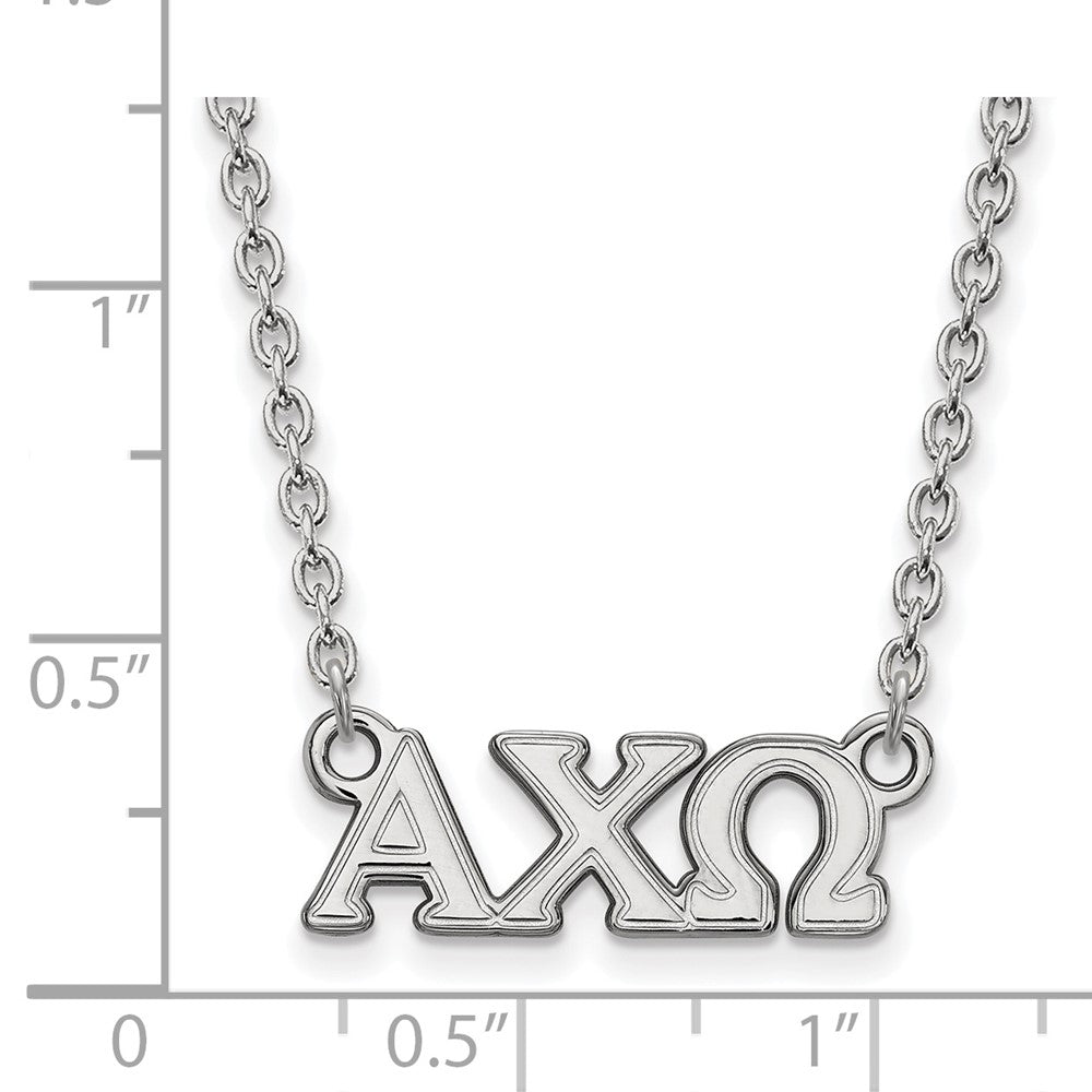 Sterlingsilber Rhodiniert Logoart Alpha Chi Omega Sorority Greek Buchstaben Klein Anhänger 18 Zoll Halskette