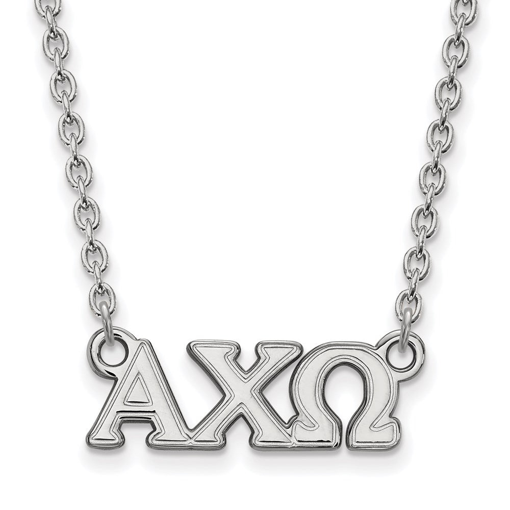 Sterlingsilber Rhodiniert Logoart Alpha Chi Omega Sorority Greek Buchstaben Klein Anhänger 18 Zoll Halskette