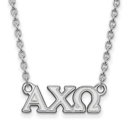 Sterlingsilber Rhodiniert Logoart Alpha Chi Omega Sorority Greek Buchstaben Klein Anhänger 18 Zoll Halskette