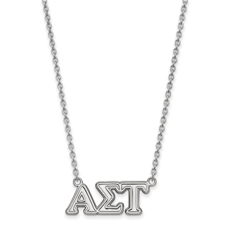 Sterlingsilber Rhodiniert Logoart Alpha Sigma Tau Sorority Greek Buchstaben Mittel Anhänger 18 Zoll Halskette