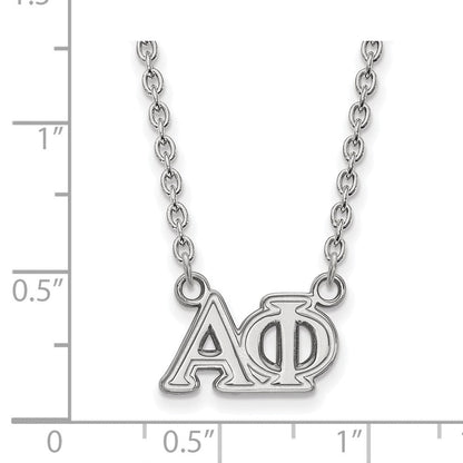 Sterlingsilber Rhodiniert Logoart Alpha Phi Sorority Greek Buchstaben Mittel Anhänger 18 Zoll Halskette