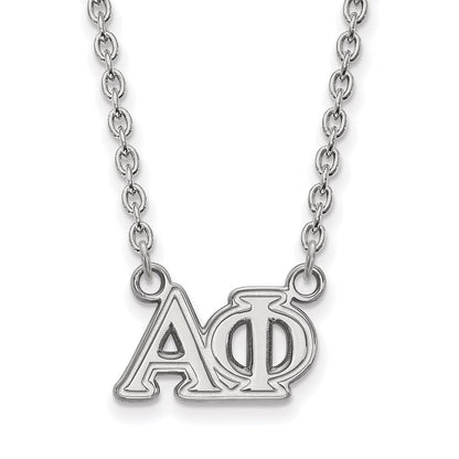 Sterlingsilber Rhodiniert Logoart Alpha Phi Sorority Greek Buchstaben Mittel Anhänger 18 Zoll Halskette