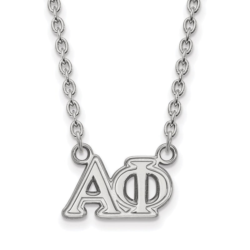 Sterlingsilber Rhodiniert Logoart Alpha Phi Sorority Greek Buchstaben Mittel Anhänger 18 Zoll Halskette