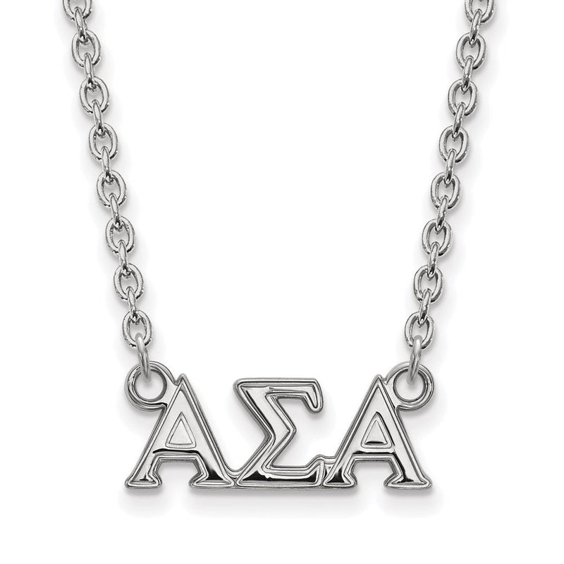 Sterlingsilber Rhodiniert Logoart Alpha Sigma Sorority Greek Buchstaben Mittel Anhänger 18 Zoll Halskette
