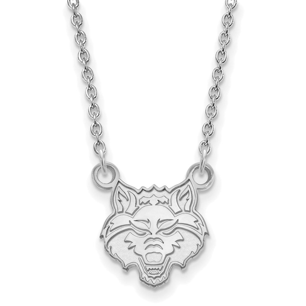 Sterlingsilber Rhodiniert Logoart Arkansas State University Wolf Klein Anhänger 18 Zoll Halskette