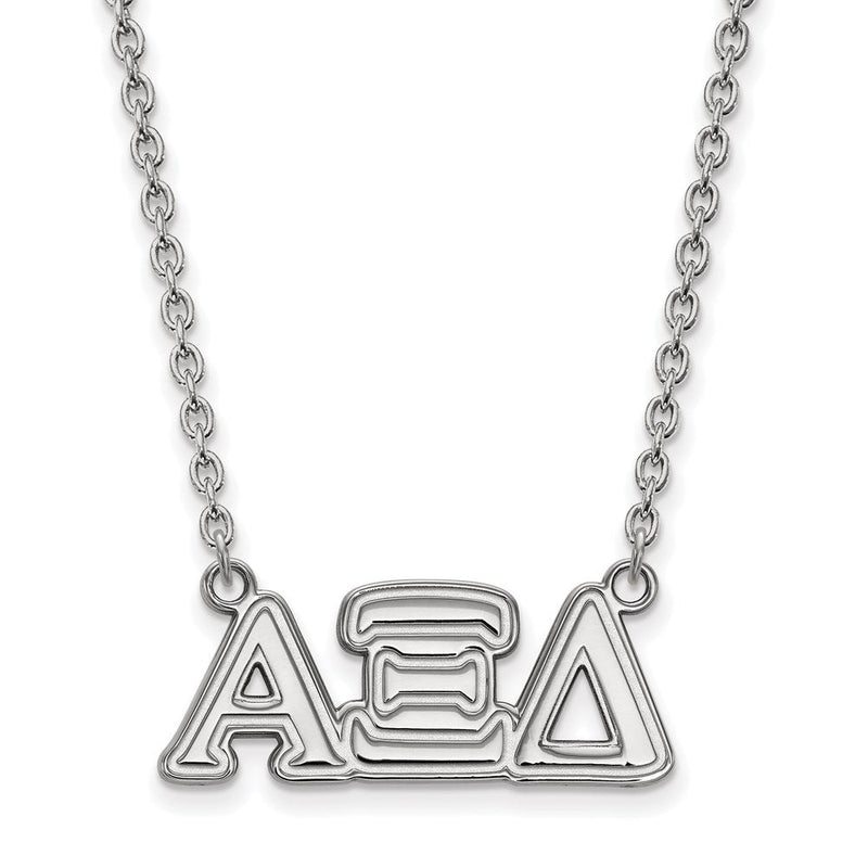 Sterlingsilber Rhodiniert Logoart Alpha Xi Delta Sorority Greek Buchstaben Mittel Anhänger 18 Zoll Halskette