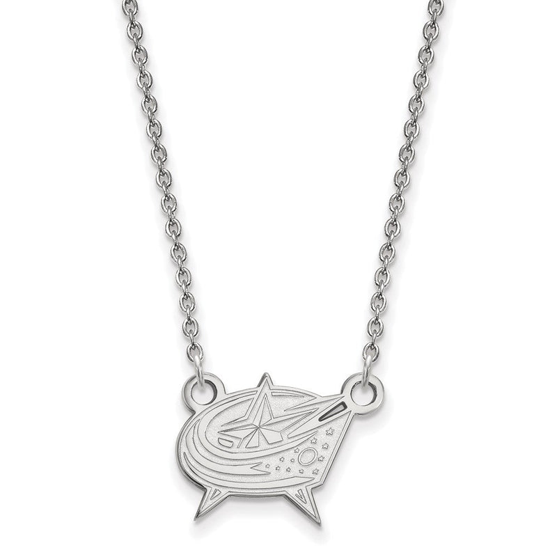 10K Weißgold Nhl Logoart Columbus Blau Jacken Klein Anhänger 18 Zoll Halskette
