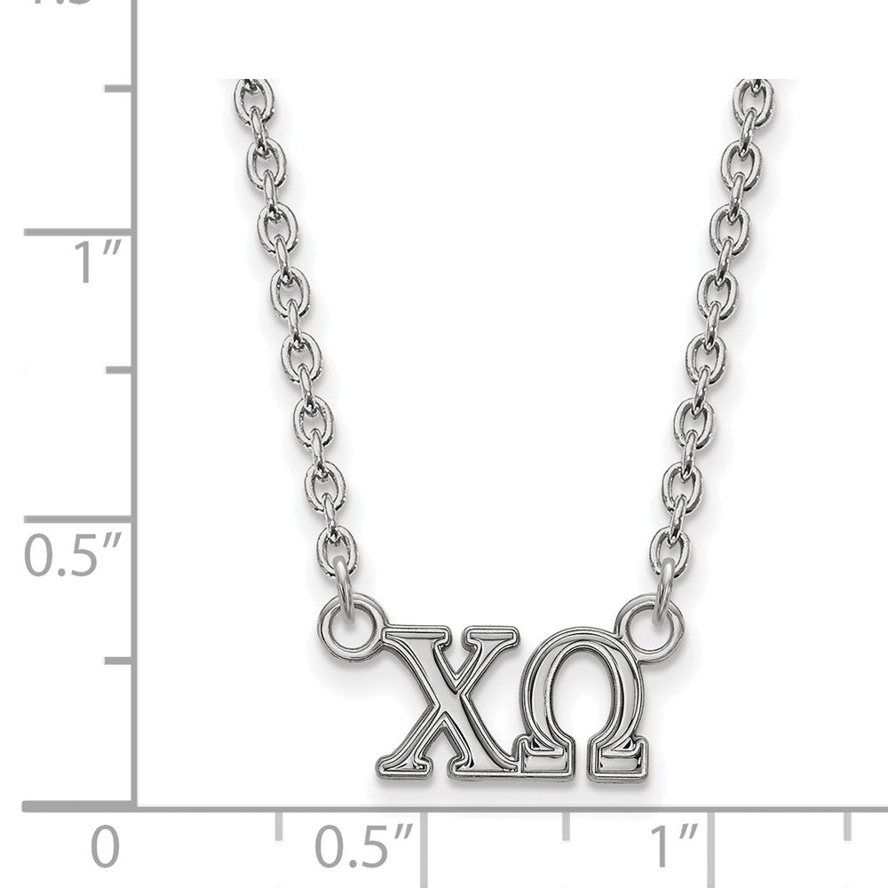 Sterlingsilber Rhodiniert Logoart Chi Omega Sorority Greek Buchstaben Mittel Anhänger 18 Zoll Halskette