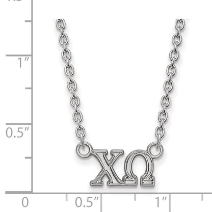 Sterlingsilber Rhodiniert Logoart Chi Omega Sorority Greek Buchstaben Mittel Anhänger 18 Zoll Halskette
