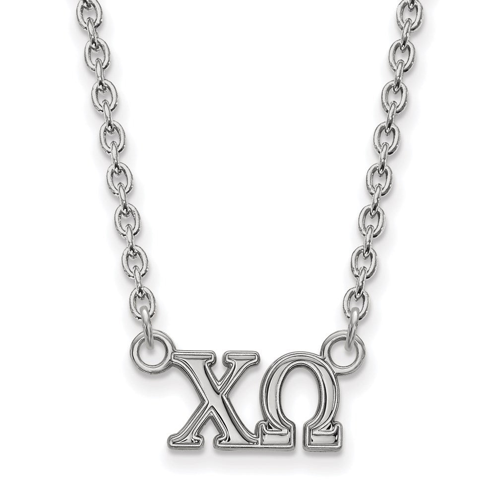 Sterlingsilber Rhodiniert Logoart Chi Omega Sorority Greek Buchstaben Mittel Anhänger 18 Zoll Halskette